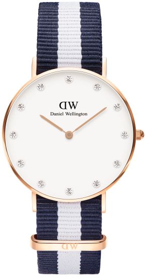 Daniel Wellington dameur med blå-hvid nylonrem - Wellington Classy 34 Glasgow Rose 0953DW