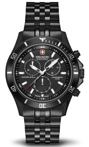 Schweizisk kronograf ur i sort stål med safir - Swiss Military Flagship Chrono 06-5183.7.13.007