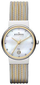 Skagen perlemor dameur med guldfarvet/sølvfarvet mesh lænke - Skagen Klassik Guldfarvet/Sølvfarvet Mesh 355SSGS