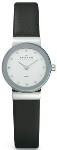 Lille dameur fra Skagen med sort læderrem - Skagen Klassik Leather 358XSSLBC