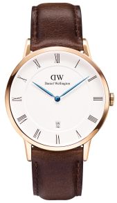 Vintage herreur med læderrem - Daniel Wellington Dapper Bristol Rosegoldfarvet 1103DW