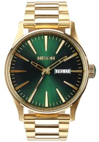 Guldfarvet herreur med metal-grøn urskive - Nixon Sentry SS Guldfarvet / Green Sunray A356-1919
