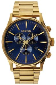 Flot Nixon ur i guld med metalblå urskive - Nixon Sentry Chrono Gold / Blue Sunray A386-1922
