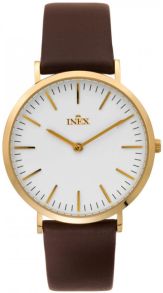 Dameur i guldfarvet med brun læderrem - Inex Leather A69463D0I