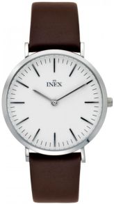 Enkelt og stilrent dameur med brun læderrem - Inex Sølvfarvet Brown Leather