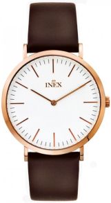 Inex rødguld herreur med brun læderrem - Inex Rosegoldfarvet Brown