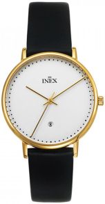Dansk designet armbåndsur med datoviser - Inex Saphilite Guldfarvet Black Leather A69468D4P