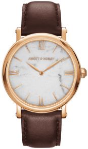 Klassisk ur med marmor-urskive - Abbott & Mosley Gold Carrrara Brown 40mm AM243