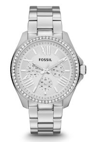 Større dameur i stål med hvid urskive og sten på kransen - Fossil Cecile AM4481