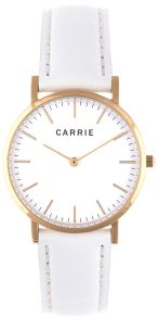 Dameur i guldfarvet med hvid læderrem - Carrie Taylor Guldfarvet White Leather CA3601WH