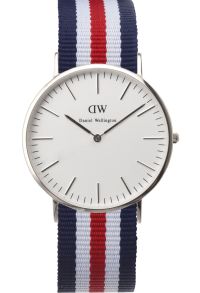 Herreur med slank urkasse og nato-rem - Daniel Wellington Canterbury Sølvfarvet 0202DW