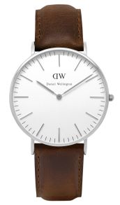 Daniel Wellington ur til kvinder med mørk mahognibrun læderrem - Daniel Wellington Bristol Sølvfarvet 0611DW