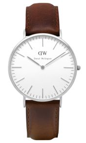 Herreur med lækker brun læderrem - Daniel Wellington Bristol Silver 0209DW