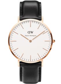 Herreur med sort læderrem og tynd urkasse - Daniel Wellington Classic Sheffield Rose Men 0107DW
