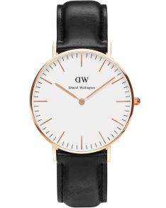 Dameur med sort læderrem - Daniel Wellington Classic Sheffield Rose Lady 0508DW