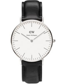 Klassisk dameur i stål med sort læderrem - Daniel Wellington Classic Sheffield Silver Lady 0608DW