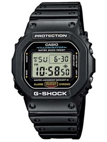 Holdbart og slidstærkt digitalur i et enkelt design - Casio G-Shock sort - DW-5600E-1VER