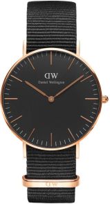 DW dameur med sort stofrem - Daniel Wellington Classic Black Cornwall Rose Gold 36mm DW00100150