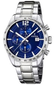 Herreur i stål med blå urskive - Festina Mens Steel Chronograph F16759/3