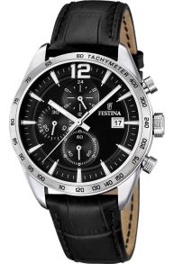 Festina herreur med stopursfunktion - Festina Mens Chronograph Black Leather F16760/4