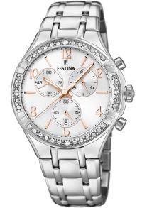 Smukt dameur i sølvfarvet og perlemor - Festina Chronograph F20392/1