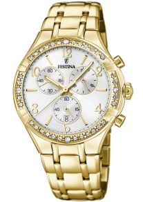 Smukt dameur i guldfarvet med sten - Festina Chronograph F20395/1
