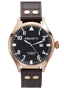 Flot herreur med solid læderrem - Prevetti Flieger Type A PR11006