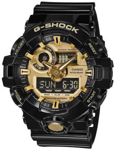 G-Shock ur i sort med guldfarvet display - Casio G-Shock GA-710GB-1AER