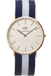 Armbåndsur til mænd med blå/hvid nato rem - Daniel Wellington Glasgow Rose 0104DW