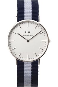 Armbåndsur til damer med blå/hvid nato-rem - Daniel Wellington Glasgow Sølvfarvet 0602DW