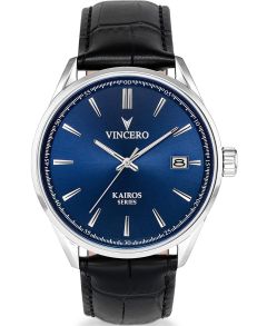 Herreur med blå urskive og sort læderrem - Vincero Kairos Blue/Black Blu-Bla-K04