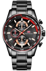 Sort herreur med klassisk stållænke - Mini Focus Chronograph Black