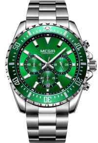 Armbåndsur til mænd med flot grøn urskive - Megir Chronograph MS2064G-9