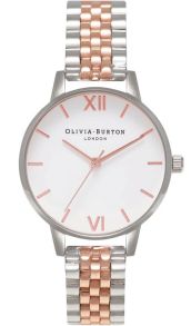 Enkelt dameur i rosaguldfarvet og stål-Olivia Burton White Dial Bracelet OB16MDW25