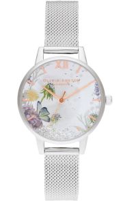Smukt dameur i sølvfarve med blomster - Olivia Burton The Wishing Watch OB16SG03