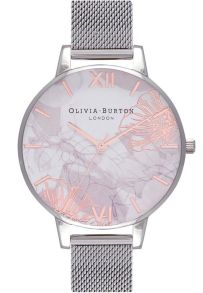 Dameur i sølv med lette blomster - Olivia Burton Abstract Florals Silver Mesh OB16VM20