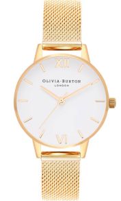 Enkelt dameur i guld mesh - Olivia Burton White Dial Mesh Gold Mesh OB16MDW35