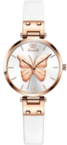 Olevs Modern Lady Leather Butterfly Rosegoldfarvet White