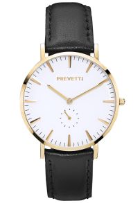 Elegant herreur med guldkasse og sort læderrem - Prevetti Preppy PR10001