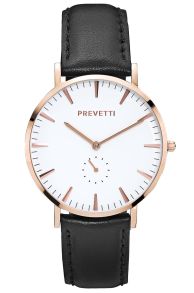 Klassisk armbåndsur til mænd, med sort læderrem - Prevetti Preppy PR10004