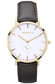 Klassisk herreur med guld kasse og brun læderrem - Prevetti Preppy PR10002