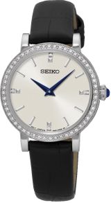 Swarovski dameur med sort læderrem - Seiko Classic Swarovski Lady SFQ811P2