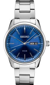 Solcelledrevet Seiko ur med elegant blå urskive og safirglas - Seiko Solar Sapphire SNE525P1