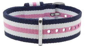 18mm nylonrem i blå, hvid og lyserød - Wristband Daniel Wellington Nato SouthamptonWoman Sølvfarvet 0805DW