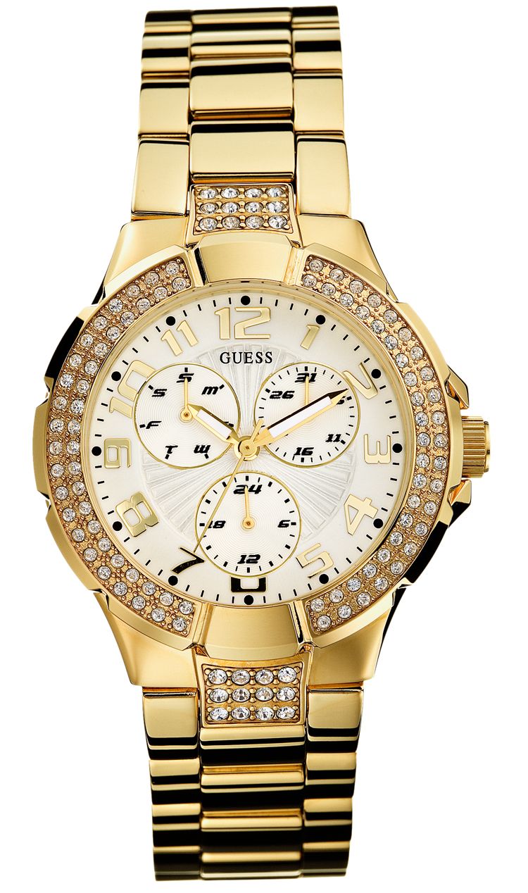 Staple Tæt Bemyndige Dame guldfarvet ur med krystaller - Guess Prism I16540L1